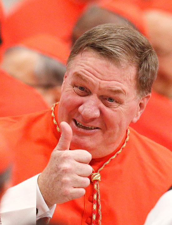 Cardinal Tobin gives a thumbs up at the consistory. Paul Haring/CNS